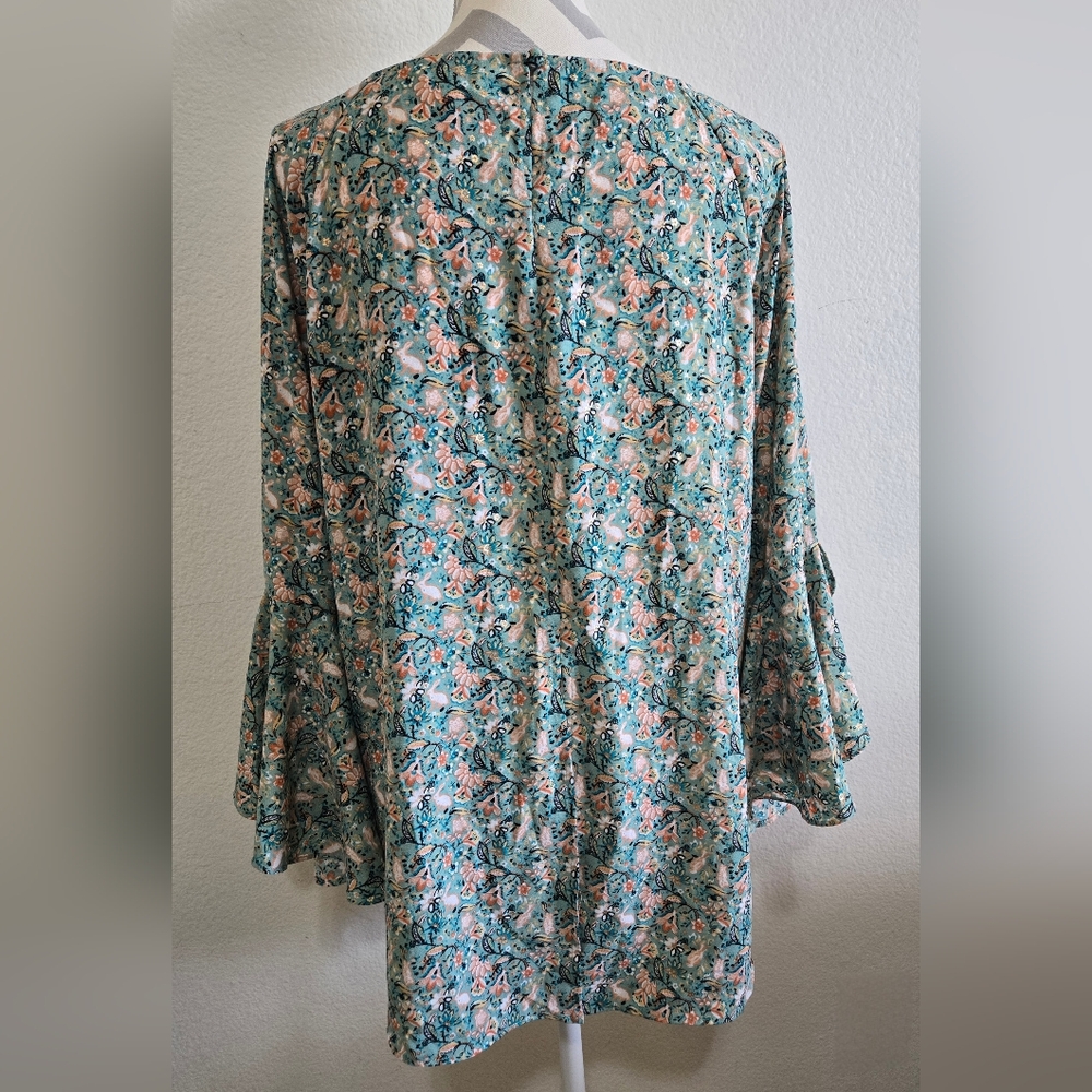 LC Lauren Conrad Sage Green Boho Blouse with Floral Spring Print Size XXL - Picture 6 of 14